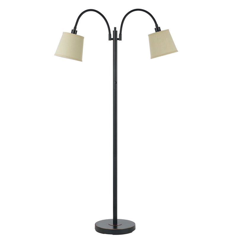 Two Light Traditional Shaped Floor Lamp With Tan Square Shade - Bronze