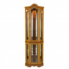 Load image into Gallery viewer, Golden Scallop Top Lighted Corner Curio Cabinet - Brown
