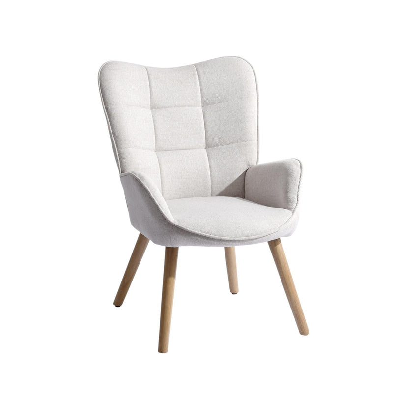 Tufted Chenille Solid Wood Wingback Chair - Beige / Natural