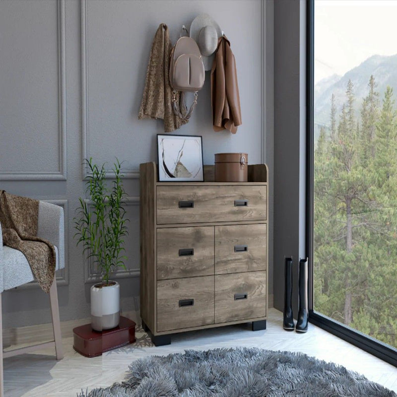 Wood Five Drawer Double Dresser - Dark Brown