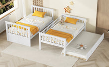 Load image into Gallery viewer, Twin over Twin Bunk Bed with Twin Size Trundle, Convertible Beds, White
