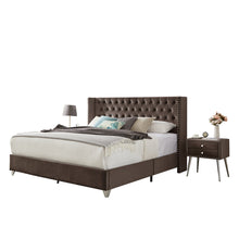 Load image into Gallery viewer, B100S King bed with one nightstand, Button designed Headboard,strong wooden slats + metal legs with Electroplate
