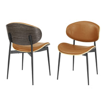 Load image into Gallery viewer, Upholstered Faux Leather Curved Back Dining Side Chairs (Set of 2) - Light Brown
