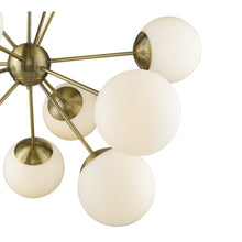 Load image into Gallery viewer, Sputnik Twelve Light Frosted Metal Dimmable Chandelier With White Shades - Brass / White
