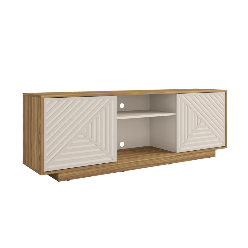 Ribbed Texture Wood Enclosed Open Storage TV Stand - Oak / White