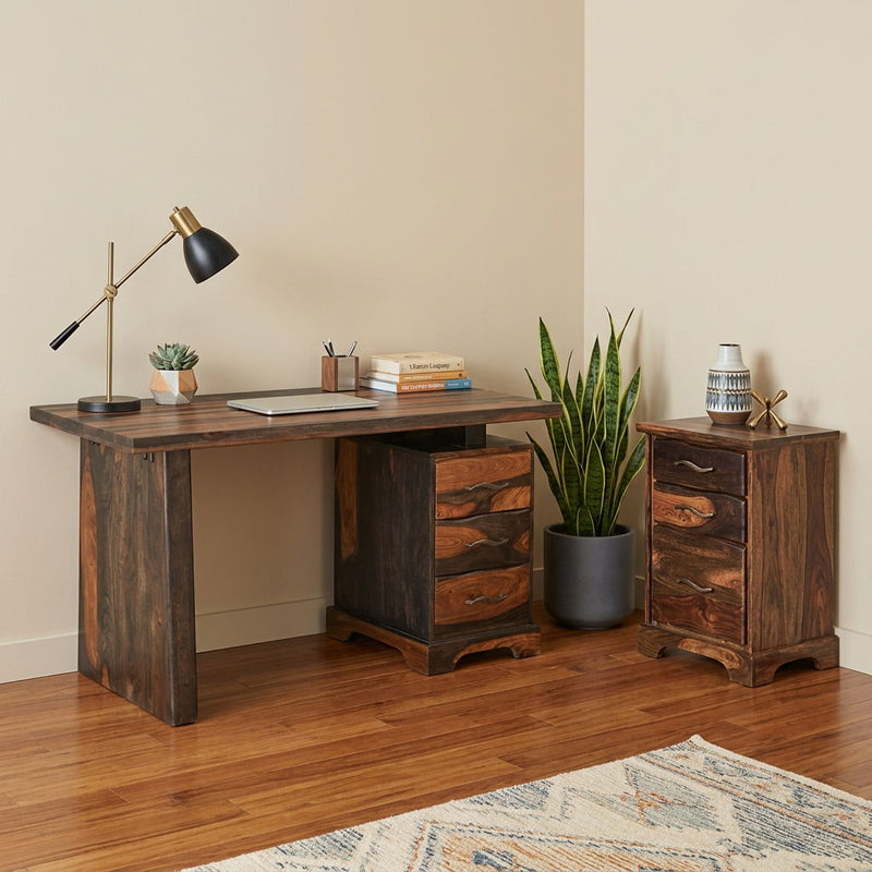 2 Piece Set Writing Desk And Bookshelf With Three Drawers - Dark Brown
