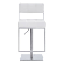Load image into Gallery viewer, Faux Leather Swivel Low Back Adjustable Height Bar Chair - White / Silver

