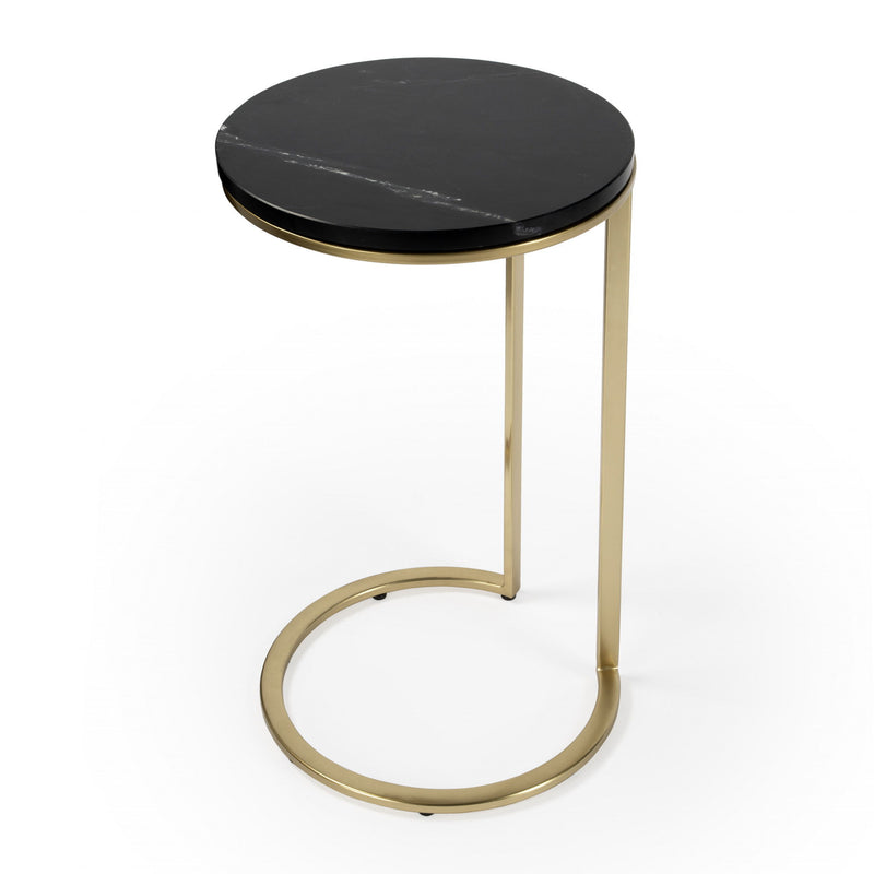 28" Marble Round End Table - Black