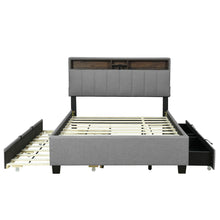 Load image into Gallery viewer, Upholstered Platform Bed With Storage Headboard, Trundle &amp; 2 Drawers And A Set Of Sockets &amp; USB Ports
