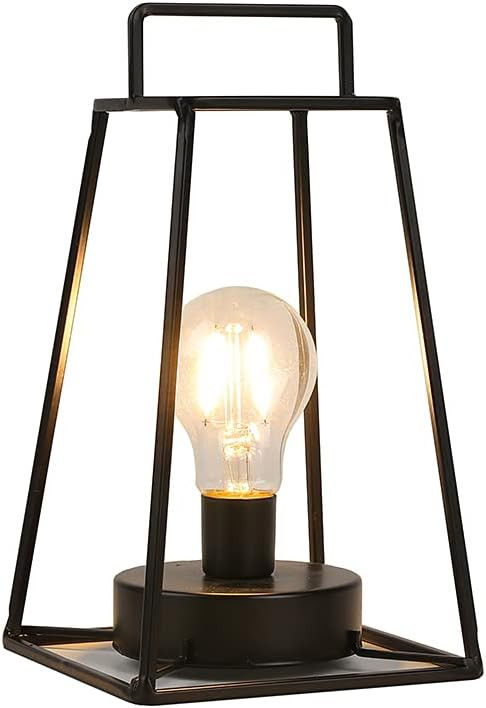 Metal Geometric Battery Operated Desk Lamp With Novelty Shade - Black