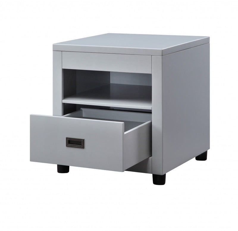 Square End Table With Drawer And Shelf - Dove Gray