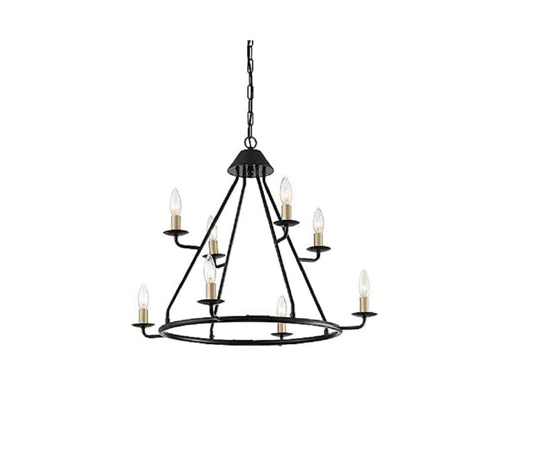 Candle Style Eight Light Metal Dimmable Chandelier - Black / Gold