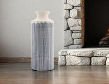 Load image into Gallery viewer, Geometric Cylinder Floor Vase - Blue / White
