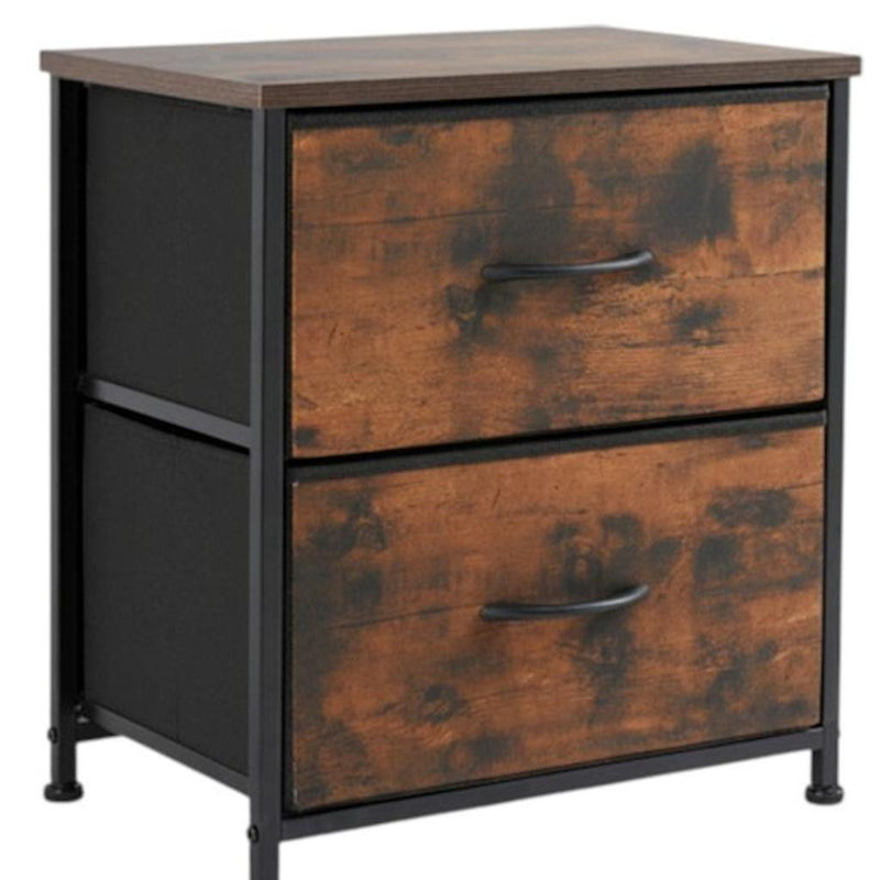 Fabric Metal And Wood Two Drawer Dresser (Set of 2) - Black / Brown