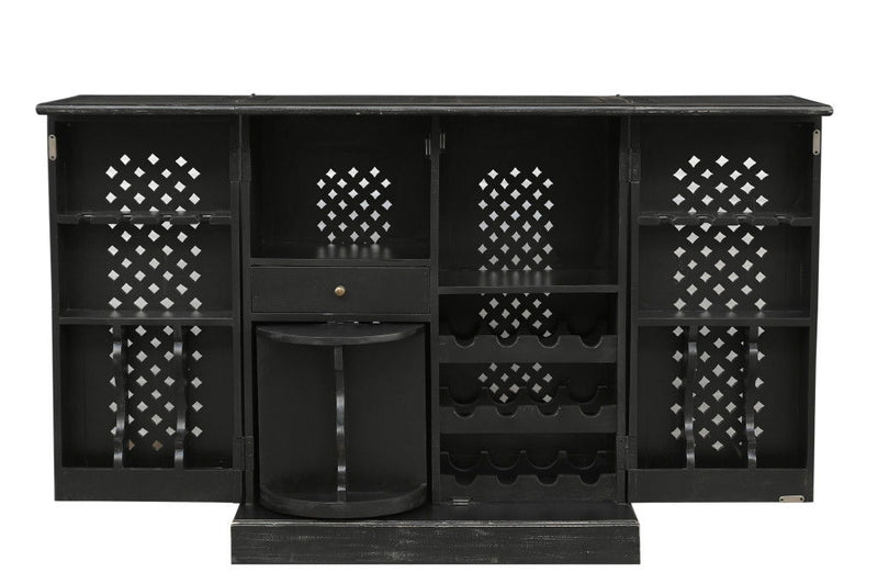 Solid Wood Carved Floral Bar Cabinet With Two Doors One Drawer (727848) - Black