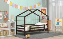 Load image into Gallery viewer, Twin Over Twin Bunk Bed with Roof, Slide and Ladder, Espresso
