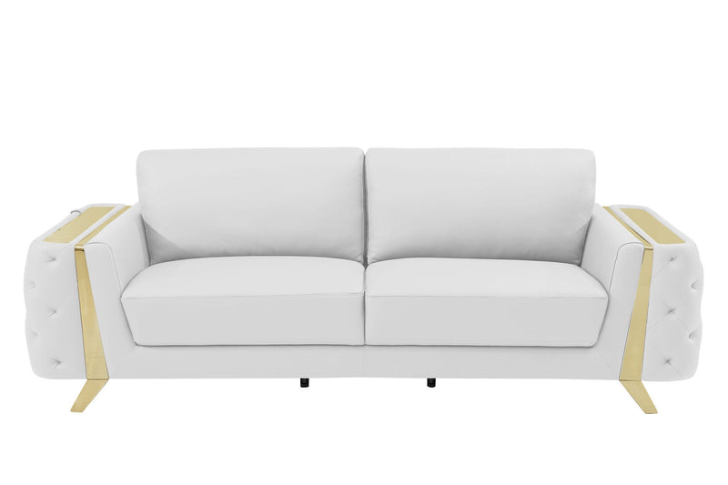 Italian Leather Sofa & Silver Legs - White