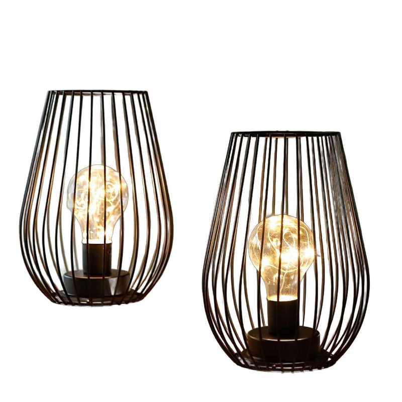 Metal Pierced Battery Powered Desk Lamps (Set of 2) - Black