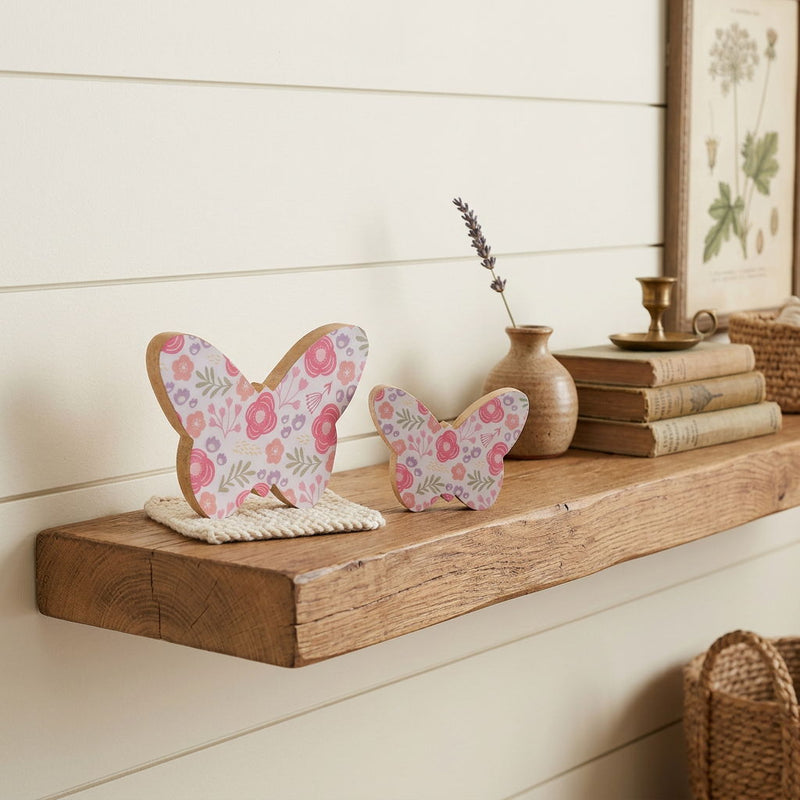 Butterfly Tabletop Sculptures (Set of 2) - White / Pink
