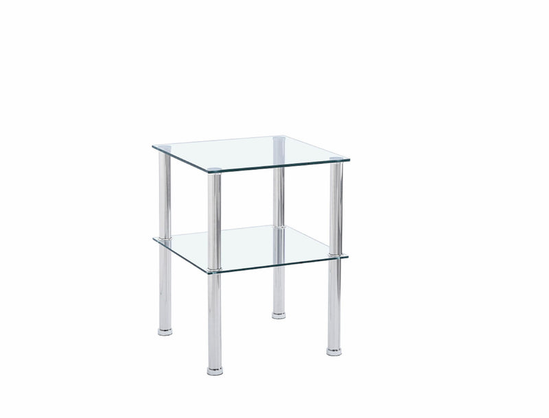 Glass And Metal Square End Tables With Shelf (Set of 2) - Clear / Silver