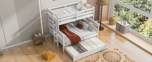 Wood Twin over Full Bunk Bed with Twin Size Trundle, White