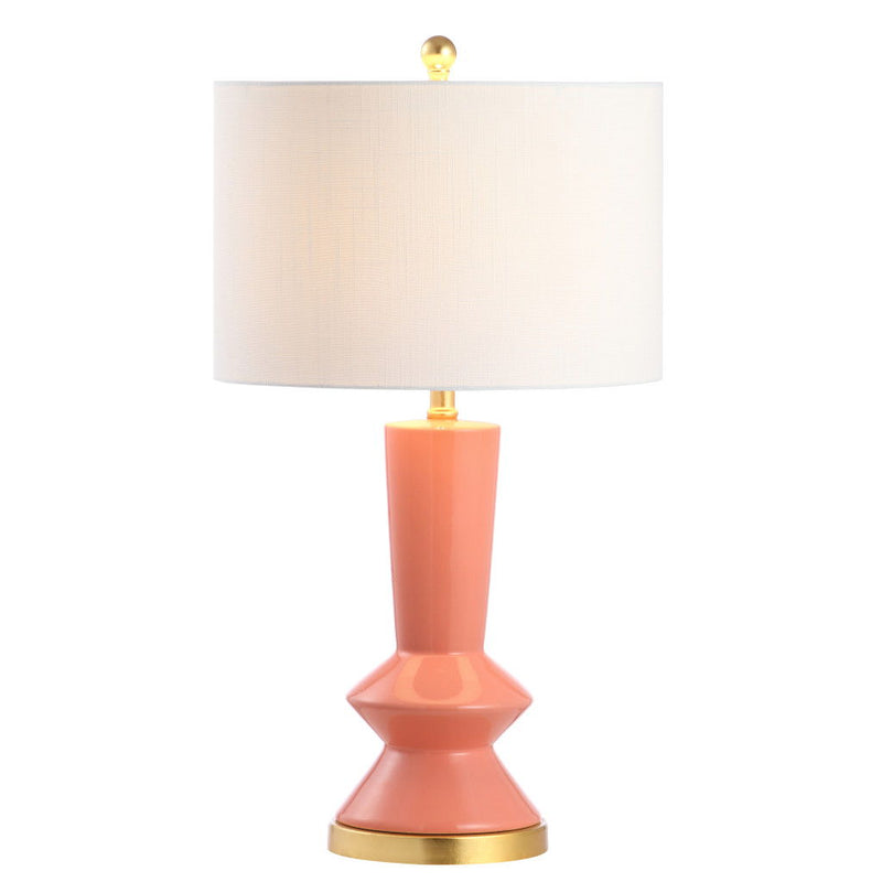 Geometric Table Lamp LED With Drum Shade - Coral