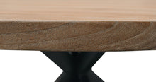 Load image into Gallery viewer, 60" Rounded Solid Wood And Iron Pedestal Base Dining Table - Natural / Brown
