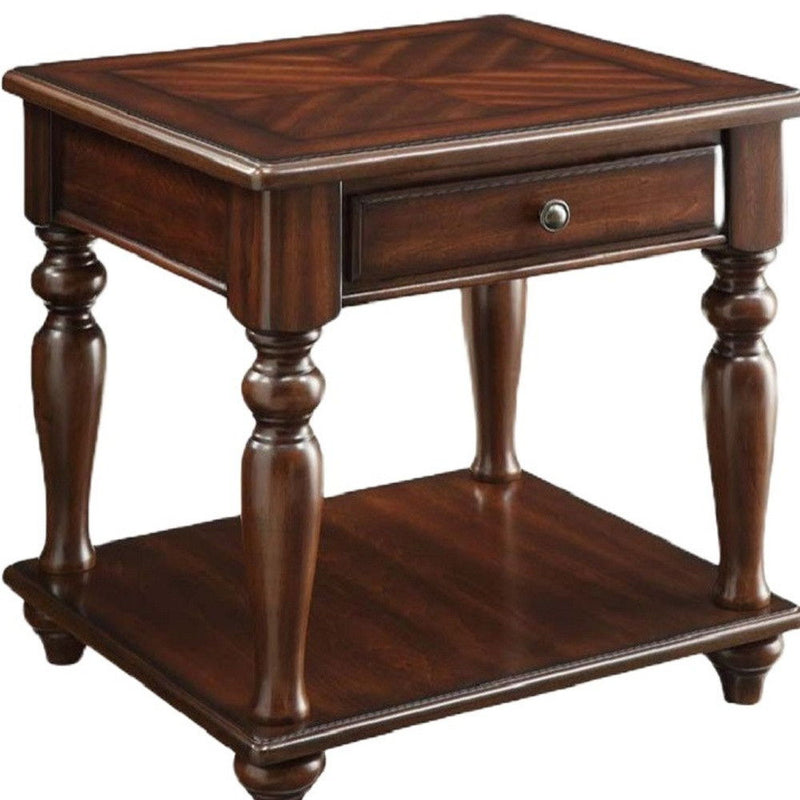 24" Manufactured Wood Rectangular End Table With Drawer And Shelf - Walnut