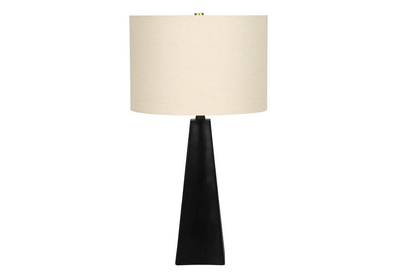 Geometric Table Lamp With Beige Drum Shade - Black