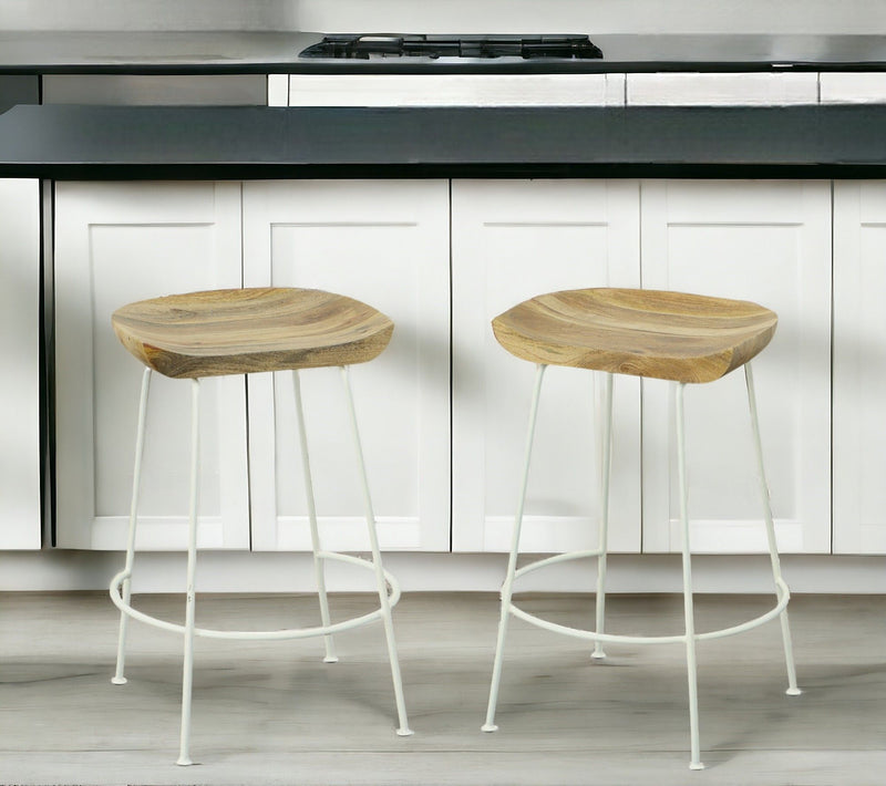 25" Steel Backless Counter Height Bar Chairs (Set of 2) - Natural And White