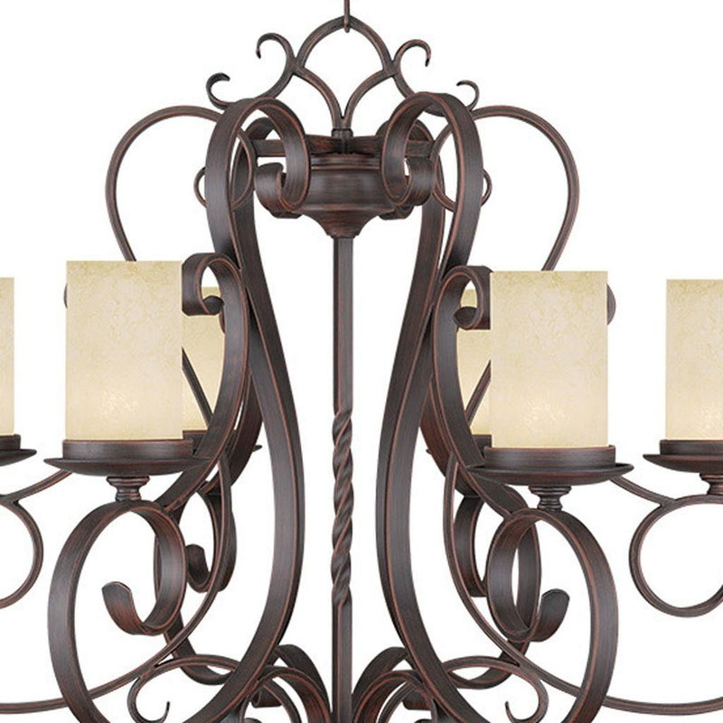 27" Six Light Metal Dimmable Chandelier With Shades - Bronze / Cream