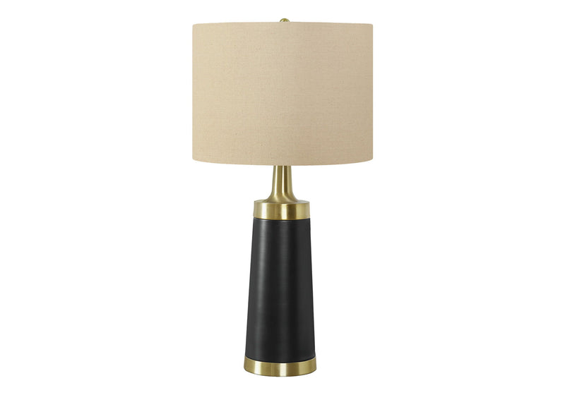 Metal Cylinder Table Lamp With Beige Drum Shade - Black And Gold