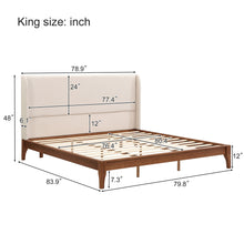 Load image into Gallery viewer, King Size Platform Bed With Upholstered High Headboard - Brown
