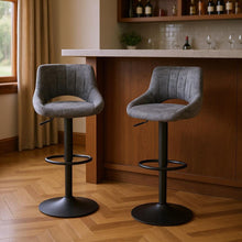 Load image into Gallery viewer, Faux Leather Swivel Low Back Adjustable Height Bar Chairs With Footrest 42" (Set of 2) - Gray and Black
