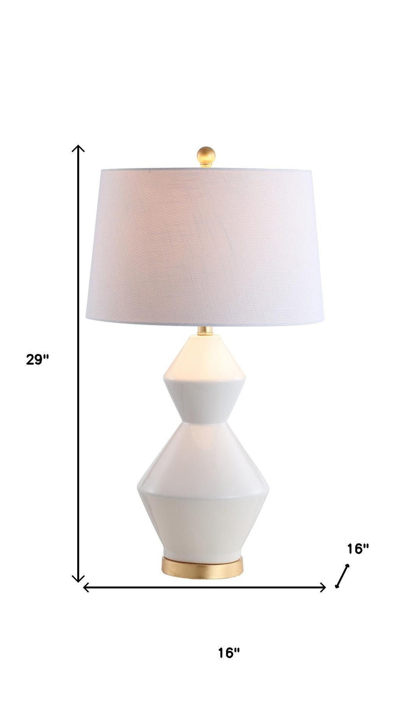 Novelty Bedside Lamp With Drum Shade - White / Gold