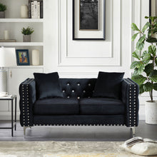 Load image into Gallery viewer, Wide Sofa With Jeweled Buttons Square Arm, 2 Pillows
