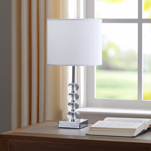 Load image into Gallery viewer, Metal And Glass Orbs Table Lamp With White Drum Shade - Silver

