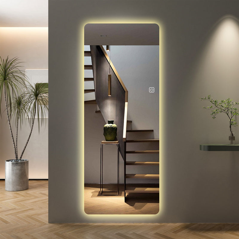 65" Round Lighted Frameless Full Length Hanging Mirror - Silver