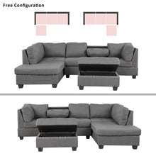 Load image into Gallery viewer, 104.5&quot; Reversible Sectional Sofa Space Saving with Storage Ottoman Rivet Ornament L-shape Couch for Small or Large Space Dorm Apartment,Gray(old SG000405AAA)
