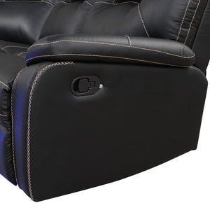 Modern Faux Leather Manual Reclining with Center Console with LED Light Strip,Living Room Furniture Set,PU Symmetrical Couch with 2 Cup Holders and Storage for Living room,Black