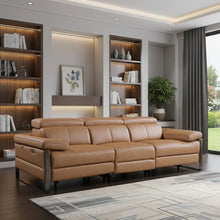 Load image into Gallery viewer, Top Grain Leather Reclining Metal USB Sofa (720337) - Chestnut
