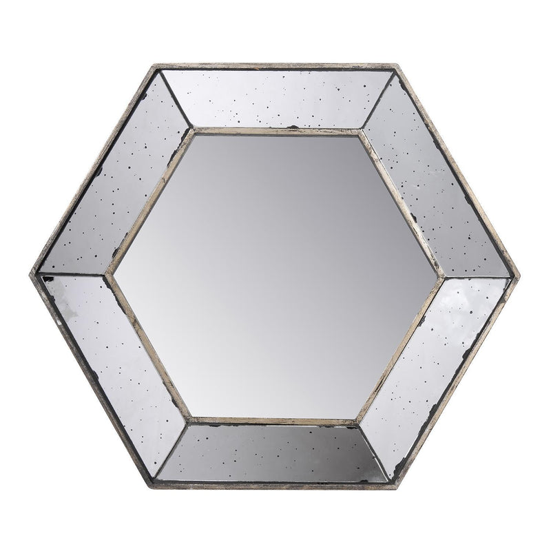18" Hexagon Wall Mounted Vintage Style Glass Frame Accent Mirror - Silver