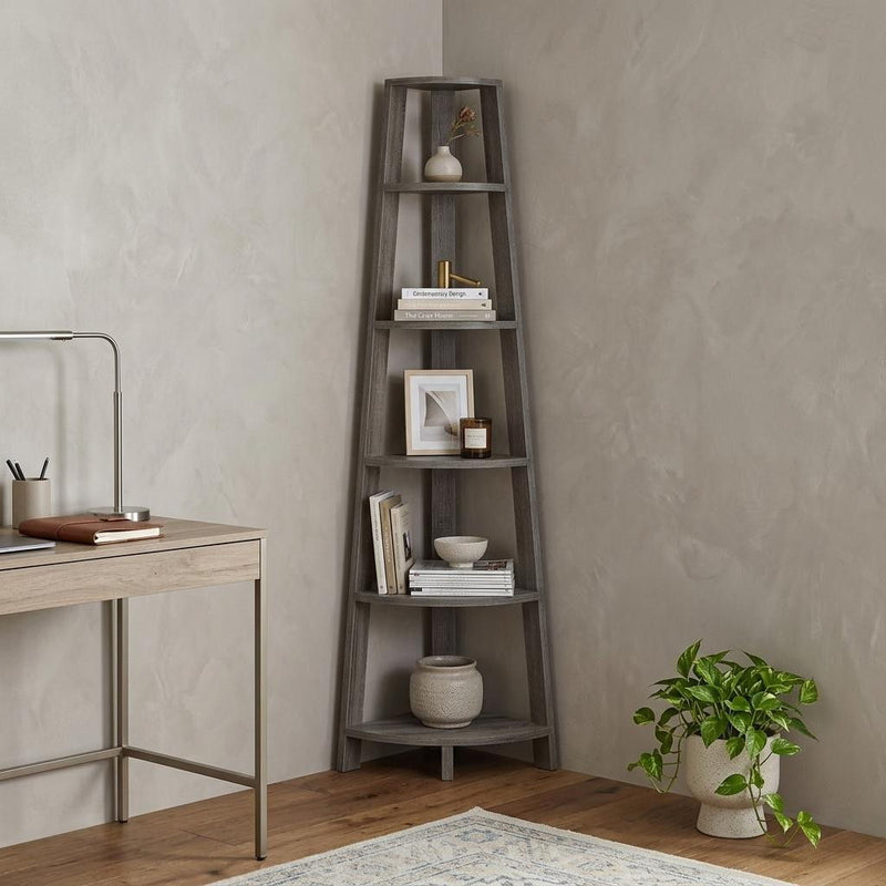 Five Tier Corner Bookcase - Taupe