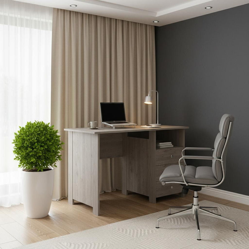 Computer Desk With Three Drawers (403799) - Light Gray / Brown