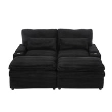 Load image into Gallery viewer, Convertible Loveseat Sofa With Storage, USB Ports, Cup Holders - Black

