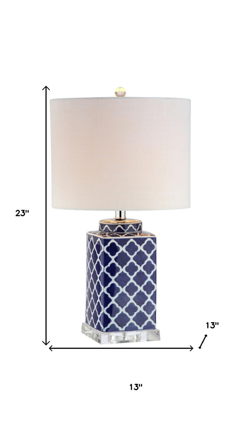 23" Novelty Table Lamp With Drum Shade - Navy Blue / Clear / White