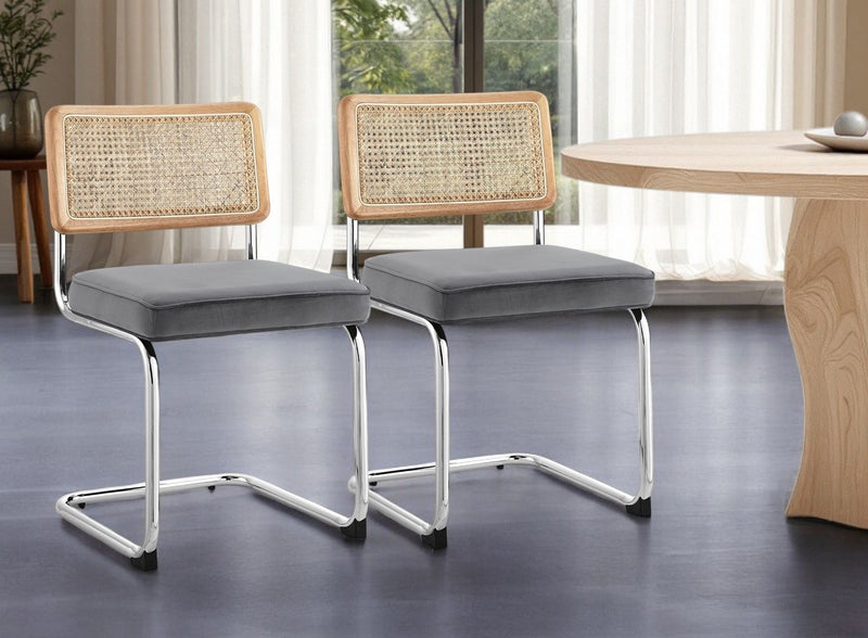 Upholstered Velvet Dining Room Side Chairs (Set of 2) - Gray