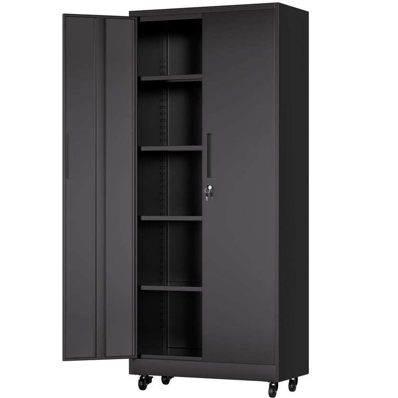 Heavy Duty Rolling Cabinet With Lock, Garage Storage Cabinet, 4 Adjustable Shelves For Tool Organization