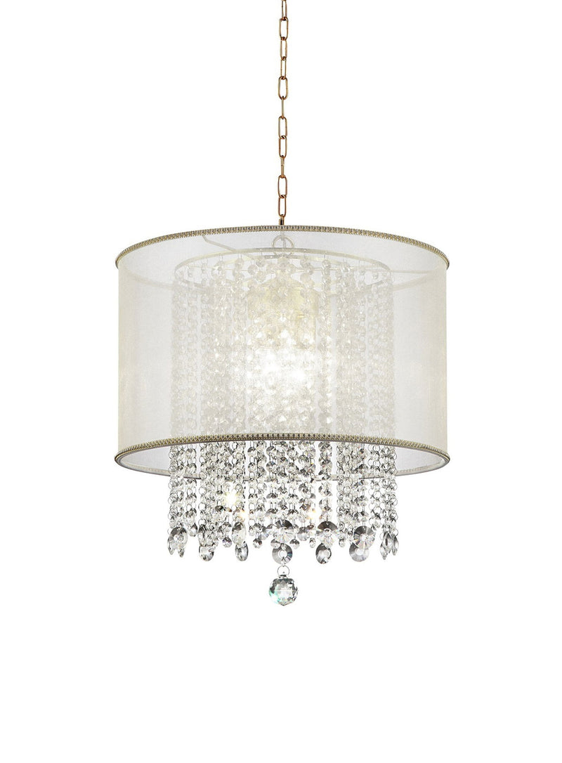 Primo Finish Ceiling Lamp With Crystal Accents And Shade - Silver / White