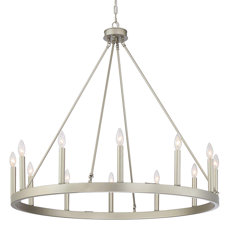Candle Style Twelve Light Metal Dimmable Chandelier - Silver